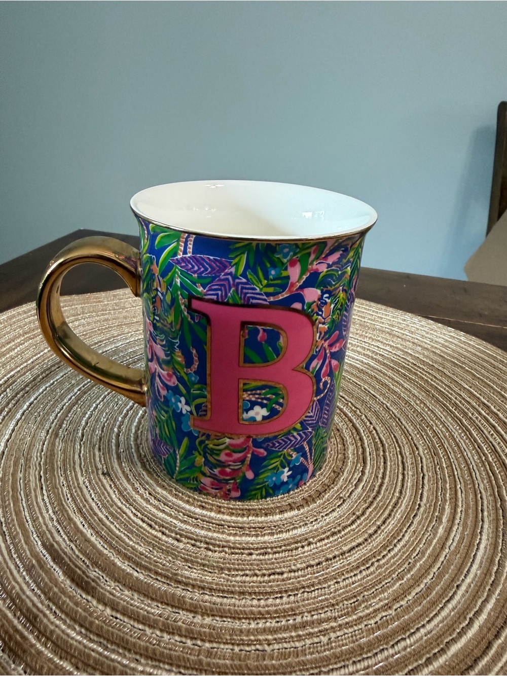 Monogram 'B' Floral Gold-Handle Ceramic Mug  by Lily Pulitzer